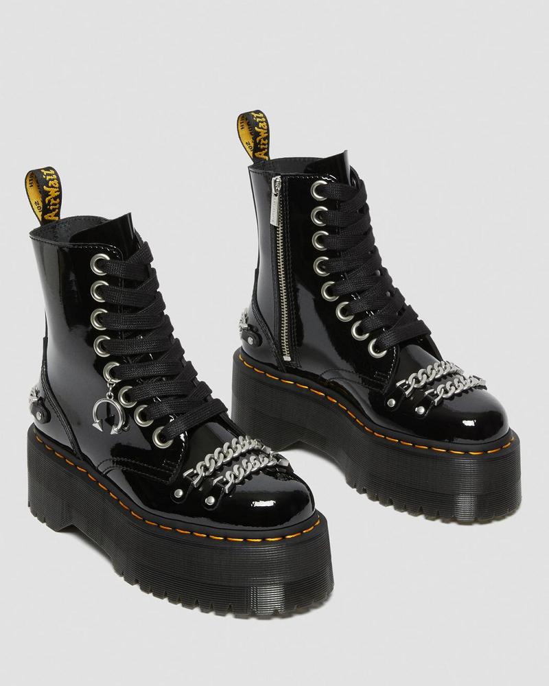 Black Women's Dr Martens Jadon Max Chain Patent Leather Platform Boots | CA 240UZG